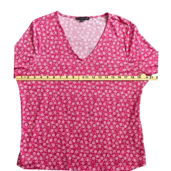 Adrianna Papell Blouse Women L Pink Excellent Floral V-Neck Balloon Sleeve Long - Picture 9 of 10